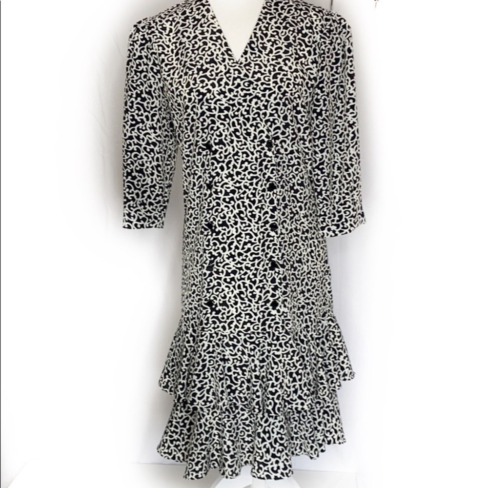 B.G.B LTD Black and white ruffled hem Dres…